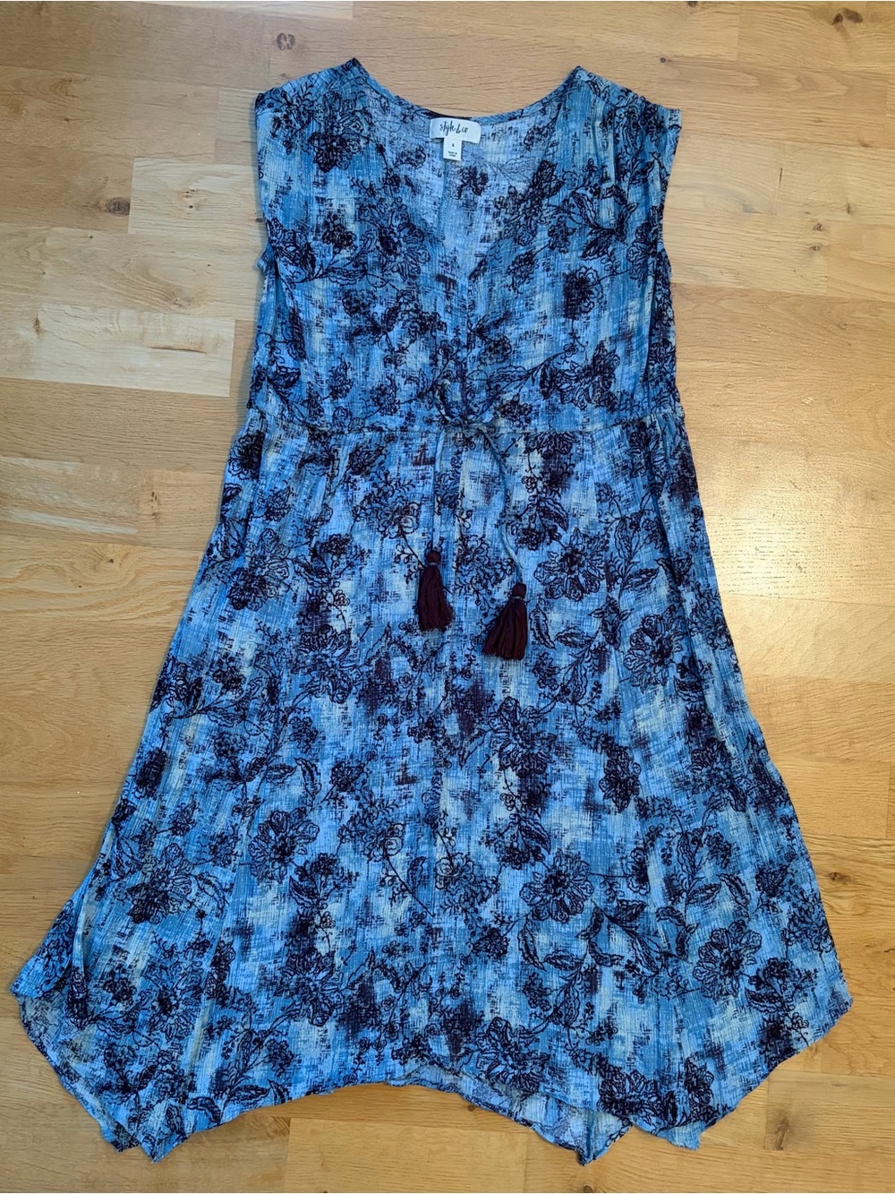 Style & Co Blue Floral Tassel Summer Dress, Small
